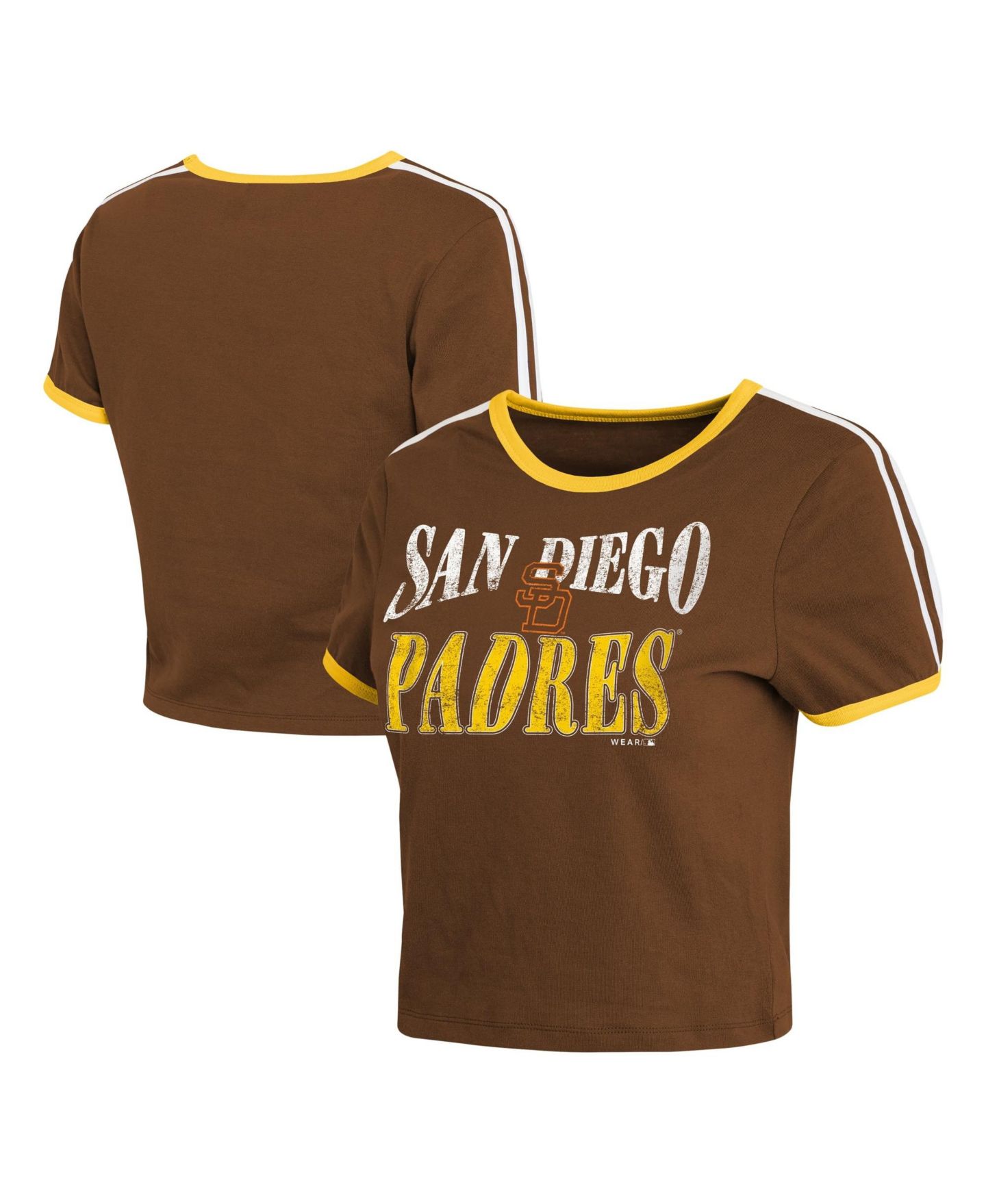 Женская футболка WEAR by Erin Andrews Brown San Diego Padres Cropped Throwback Ringer Baby T-Shirt — фото 1