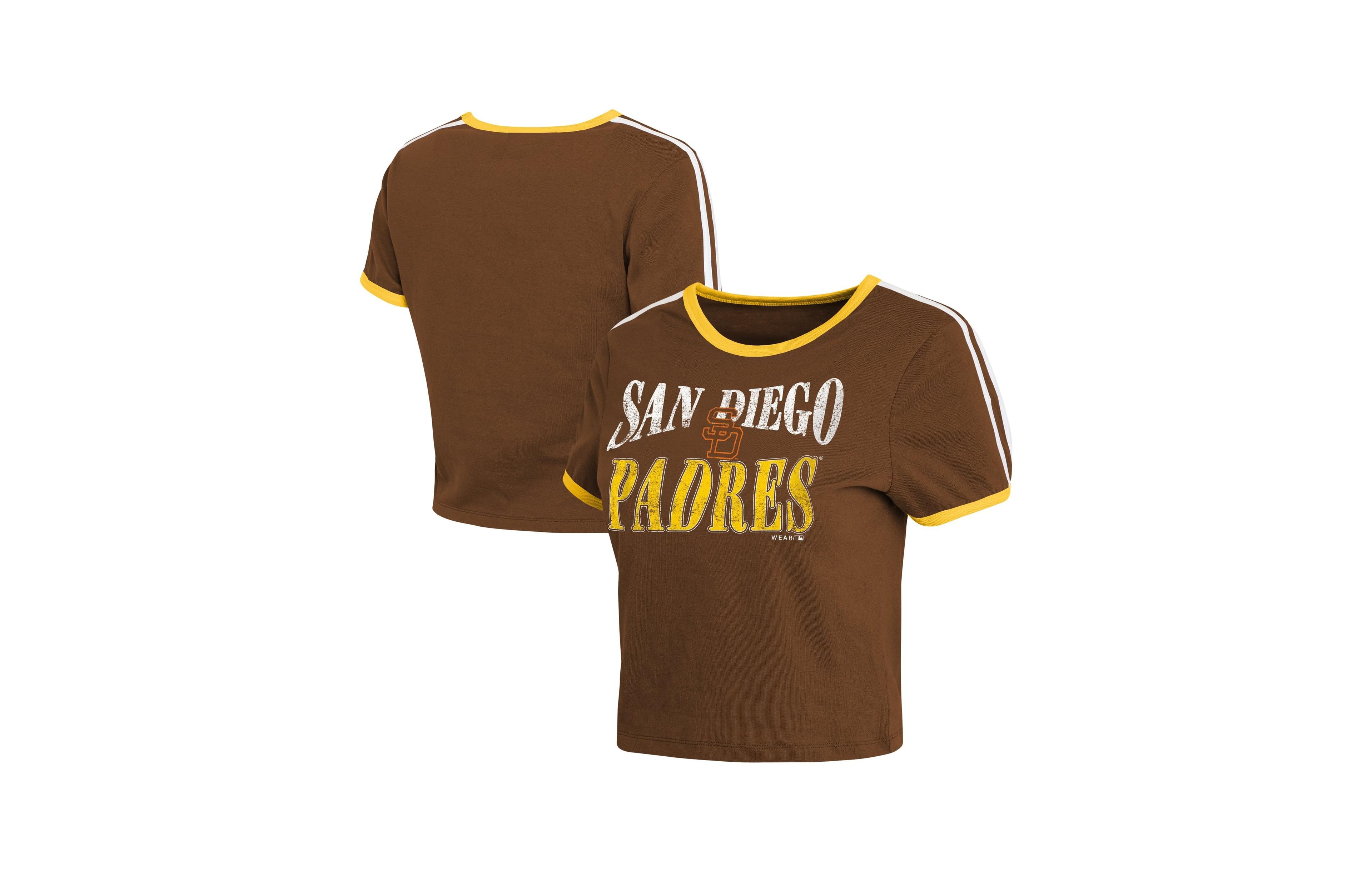 Wear by Erin Andrews Women's San Diego Padres Cropped Throwback Ringer Baby T-Shirt
