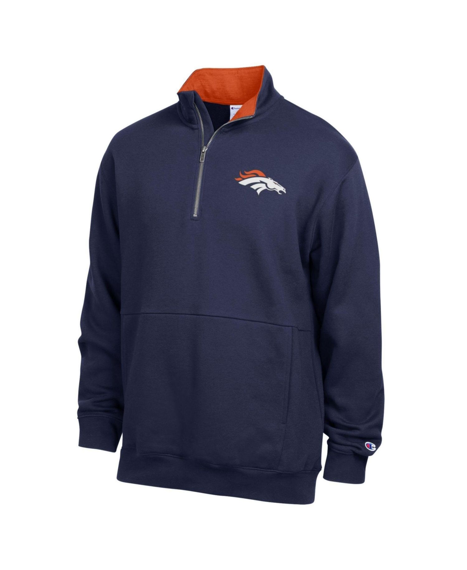 Men's Navy/Orange Denver Broncos Fleece Quarter-Zip Pullover