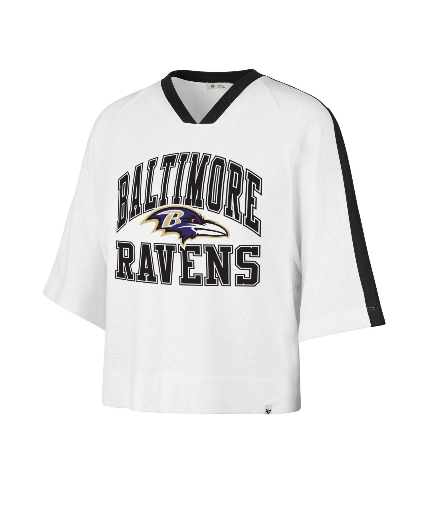 Women's White Baltimore Ravens Big Overarch Drop Needle Raglan V-Neck T-Shirt