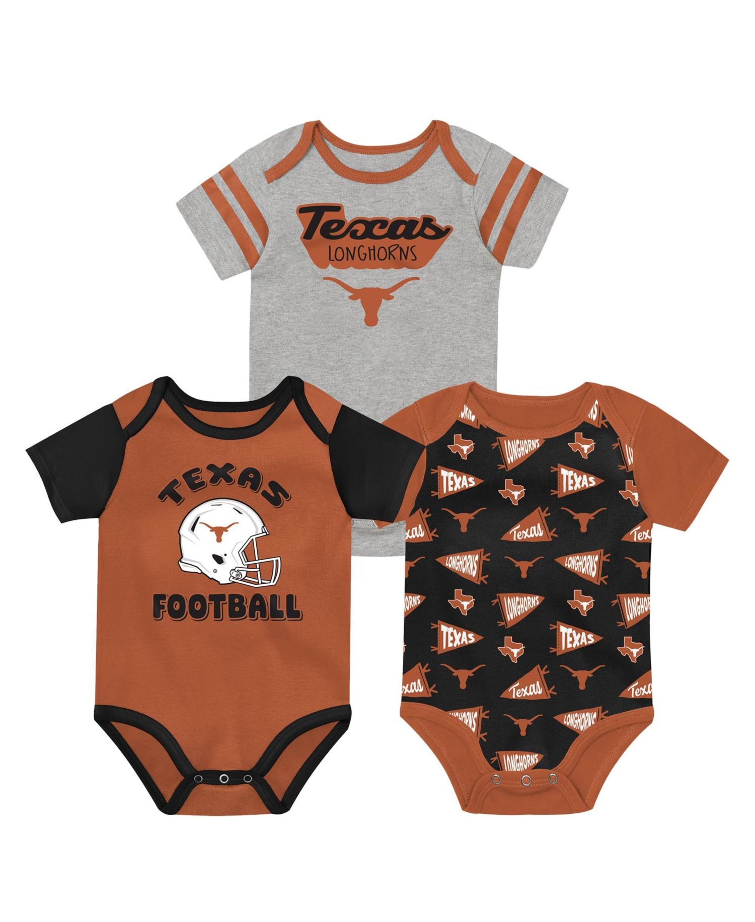 Baby Boys and Girls Brown Texas Longhorns Star Player Three-Piece Bodysuit Set