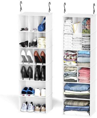 2-Pack Hanging Closet Organizer with Dividers, 24 Compartments Storage Shoe Shelves for Closet, Wardrobe, RV and Garment Rack