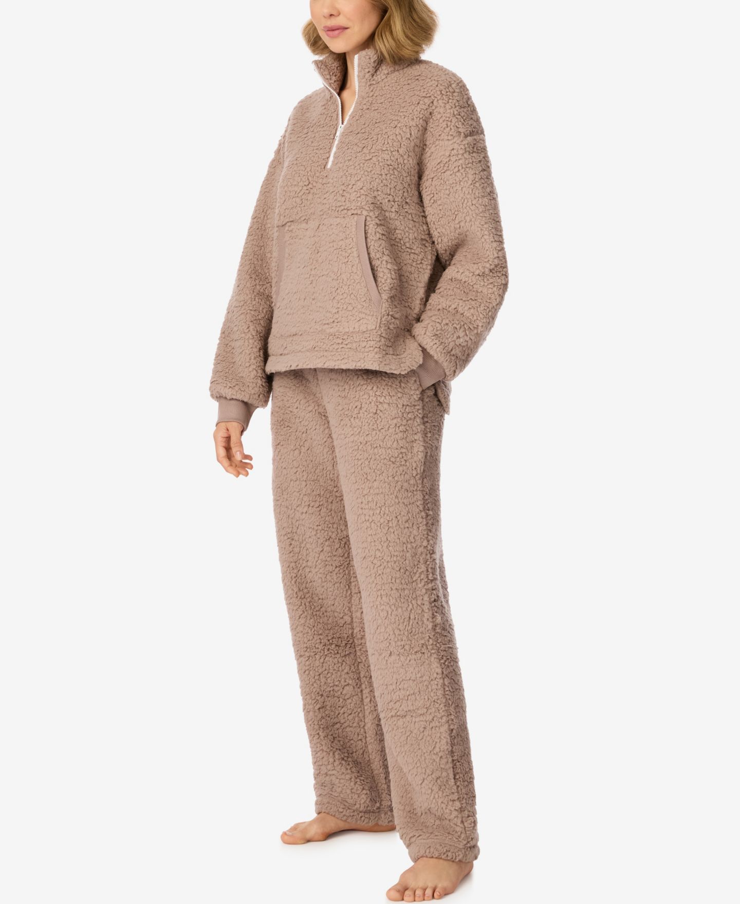 Пижамный комплект, длинный рукав, на молнии, шерпа, 2 предмета — DKNY, цвет: Коричневый — фото 2
