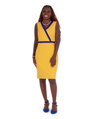 Women's Scuba Crepe V-Neck Sheath Dress with Colorblocked Trim