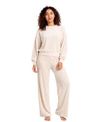 Women's Velour Long-Sleeve Top and Pants, 2-Piece Pajama Set