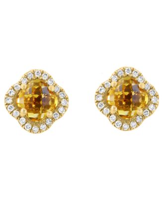 Diamond and Citrine Pendant, Stud Earrings and Ring in 14k Yellow Gold