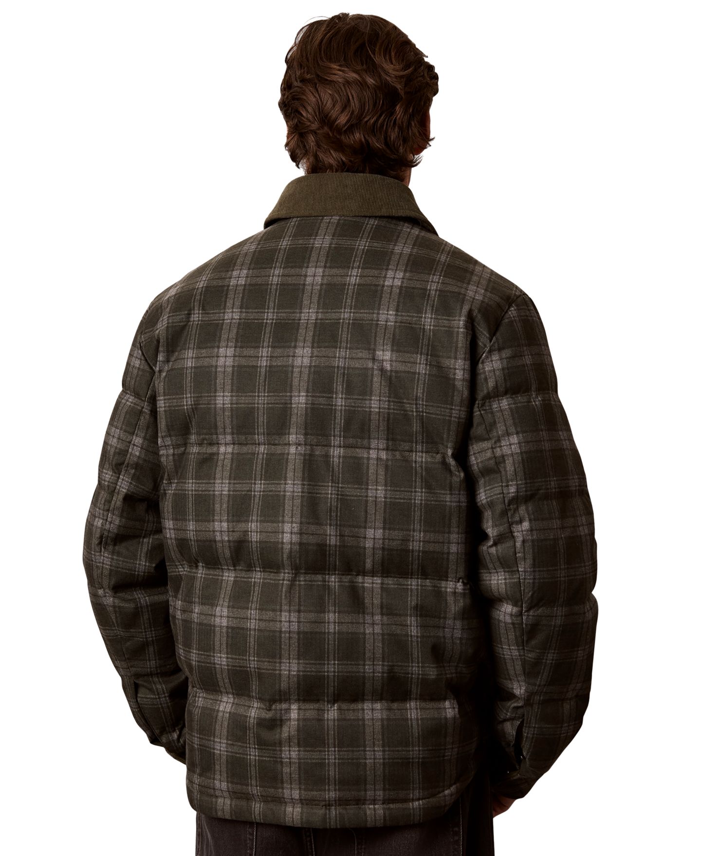 Мужская куртка Calvin Klein Printed-Plaid Down Puffer, цвет: Тёмный зелёный меланжевый — фото 6