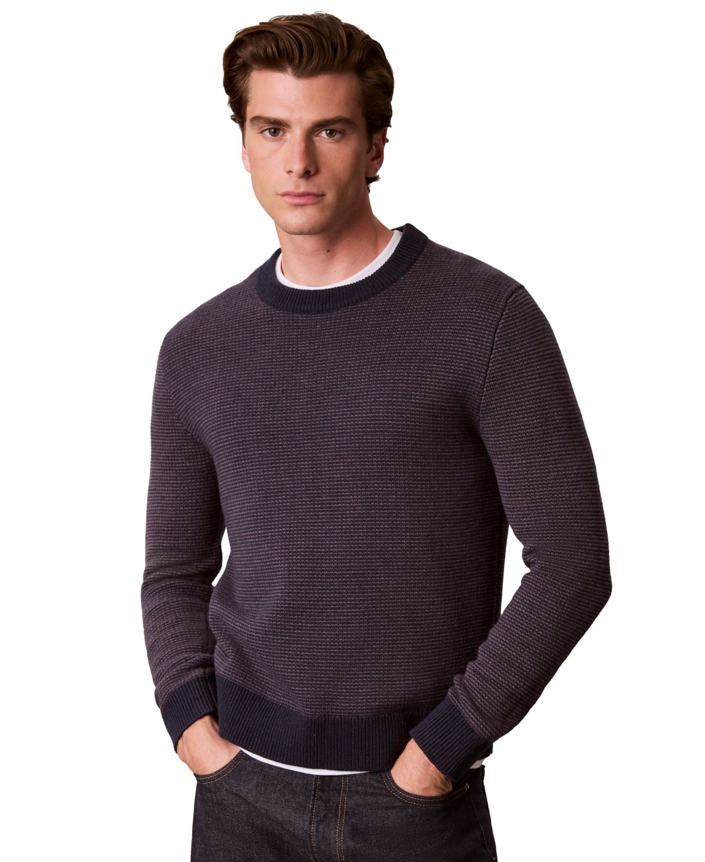 Мужской свитер Calvin Klein Cotton-Wool Blend Dotted Stitch Classic Fit, цвет: Тёмный сапфировый — фото 1