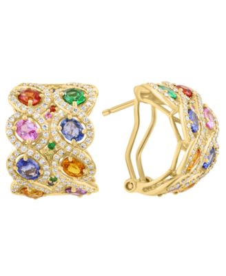 Diamond and Multi-Stone Huggie Earrings and Ring in 14k Yellow Gold