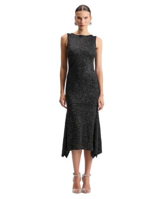Women's Sequin Asymmetric Hem Midi Sweater Dress