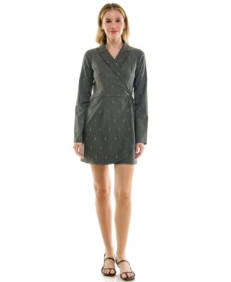 Juniors' Long-Sleeve Rhinestone-Embellished Blazer Dress