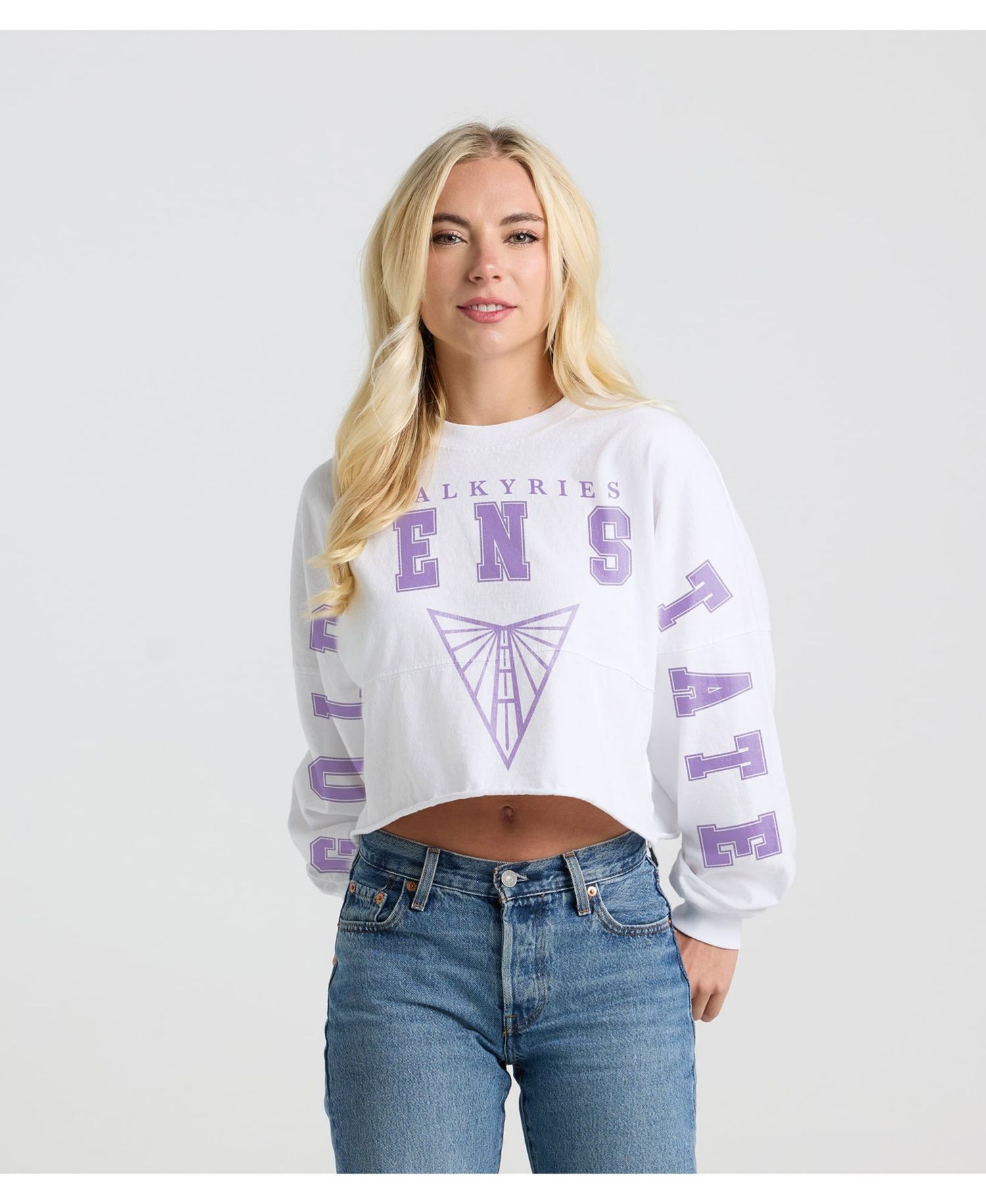 Women's White Golden State Valkyries Spirit Jersey Cropped Crew Neck Sweatshirt