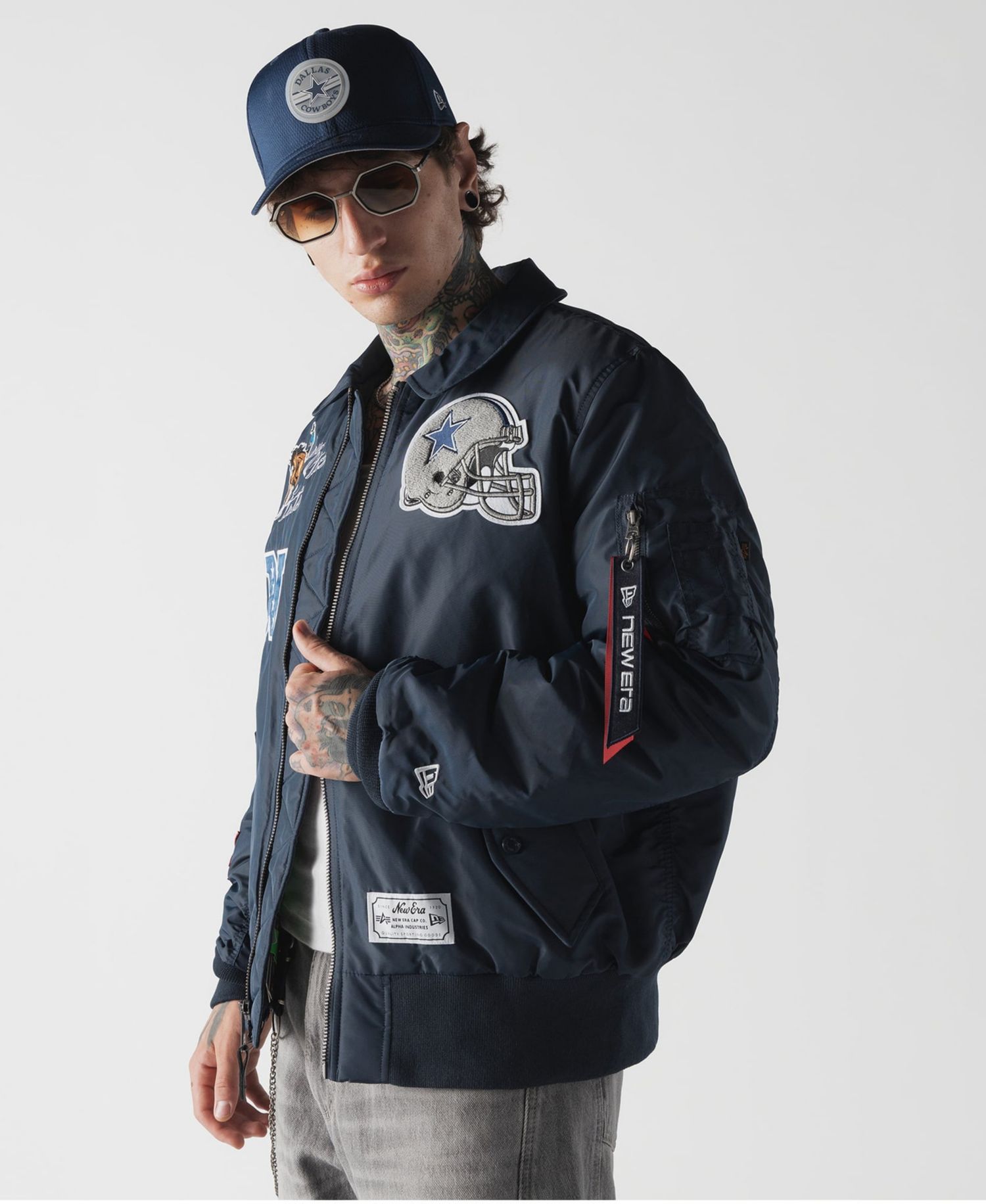 Men's Navy Dallas Cowboys MA-1 Full-Zip Bomber Jacket