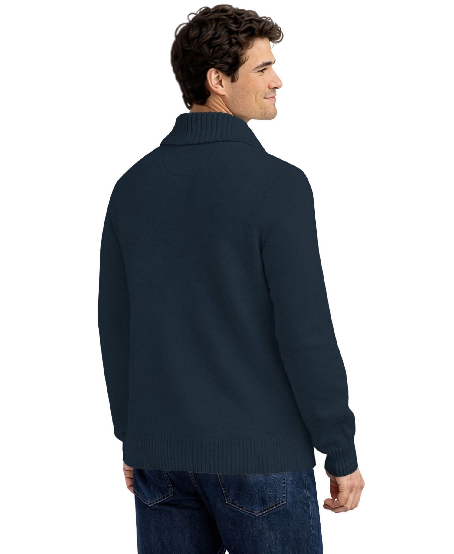 Men's Navy Chicago Bears Shawl Collar Heavy Knit Cardigan Sweater