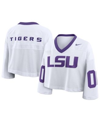 Women's White LSU Tigers Oversized Logo Cropped Fashion Jersey