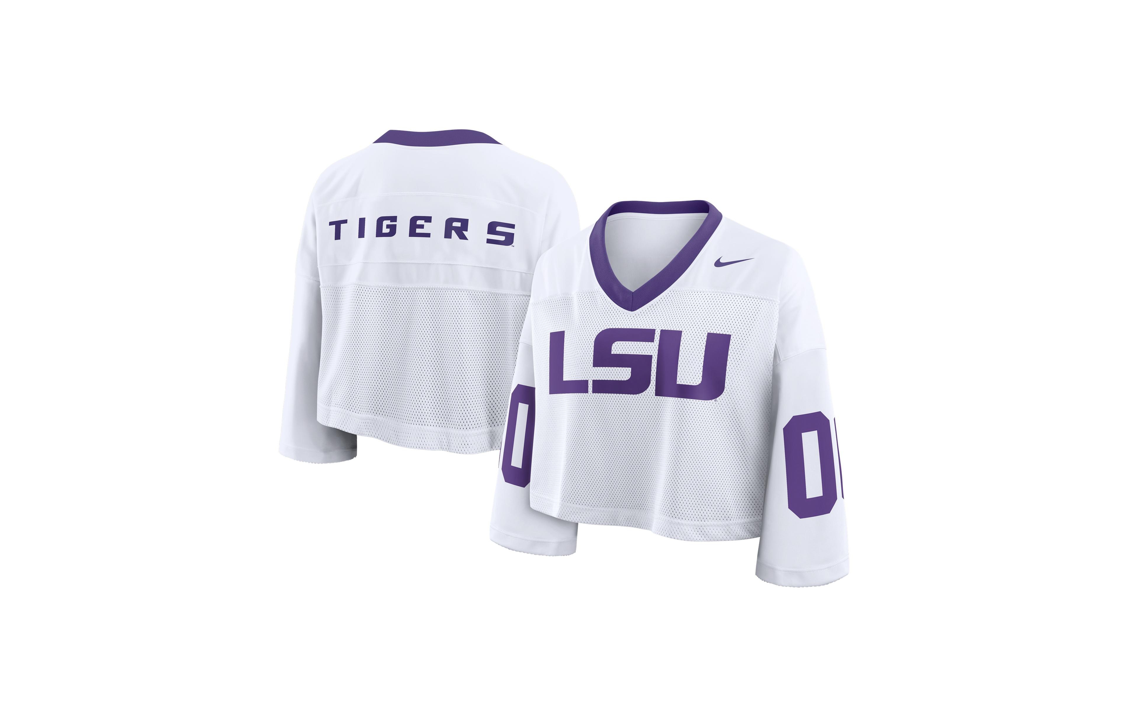 Nike Women's White Lsu Tigers Oversized Logo Cropped Fashion Jersey