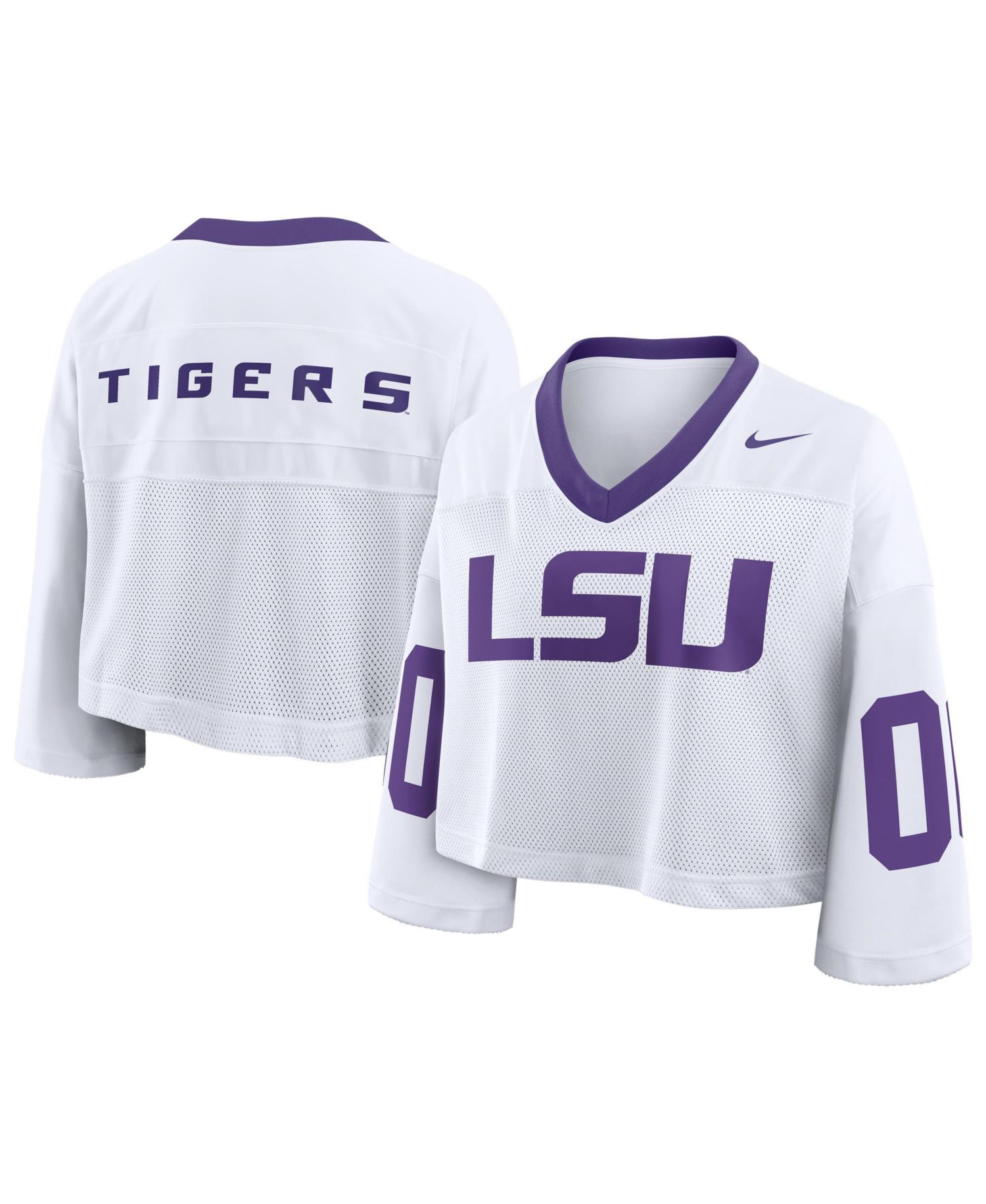 Women's White LSU Tigers Oversized Logo Cropped Fashion Jersey