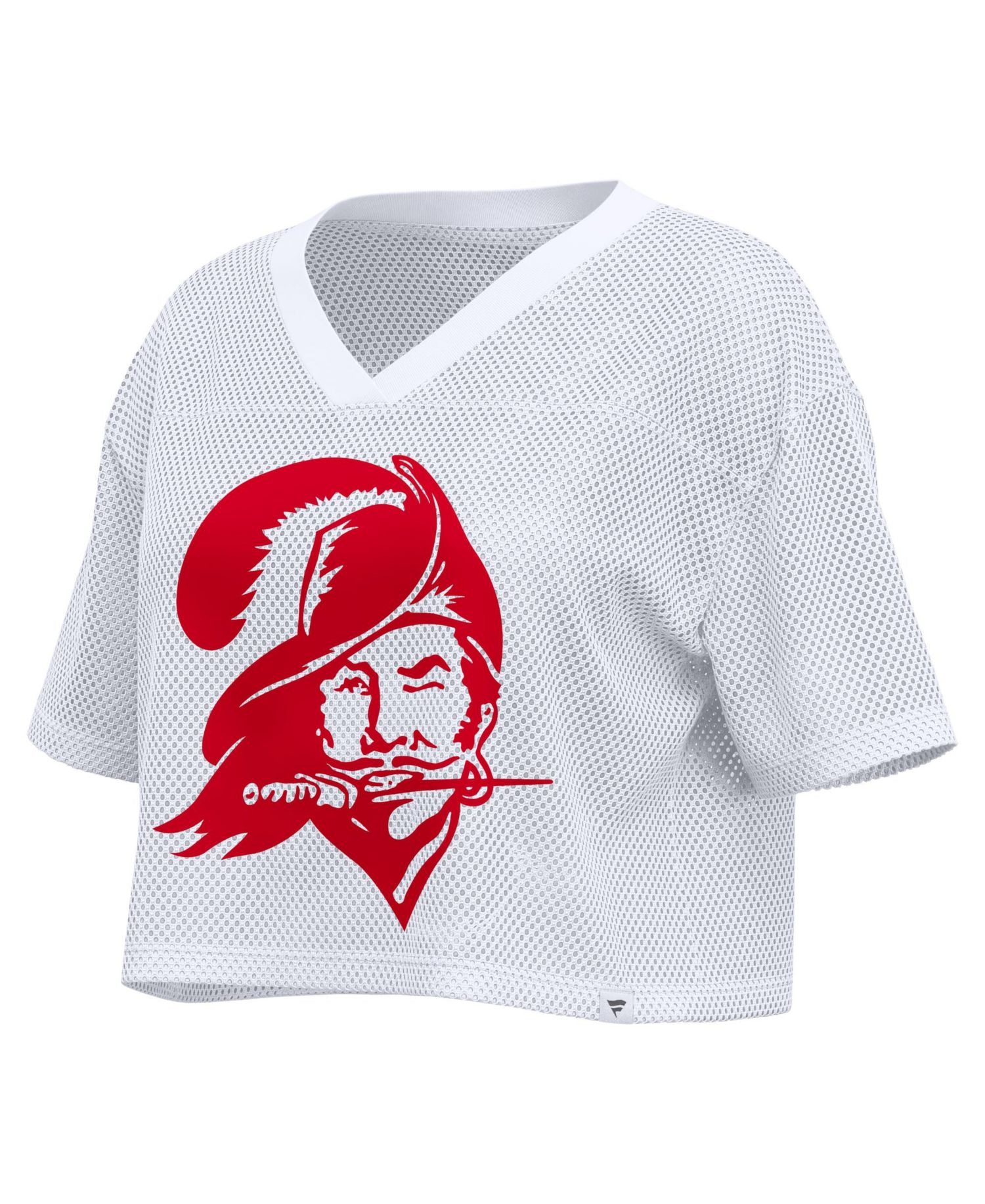 Women's White Tampa Bay Buccaneers Oversized Mesh Cropped V-Neck Jersey