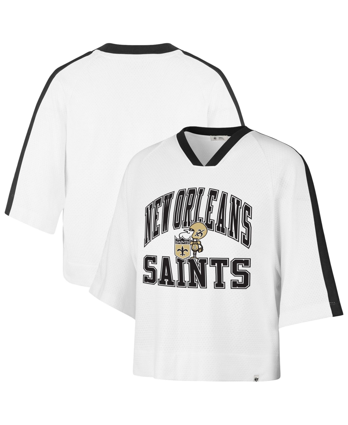 47 Brand Women's '47 White New Orleans Saints Big Overarch Drop Needle Raglan V-Neck T-Shirt
