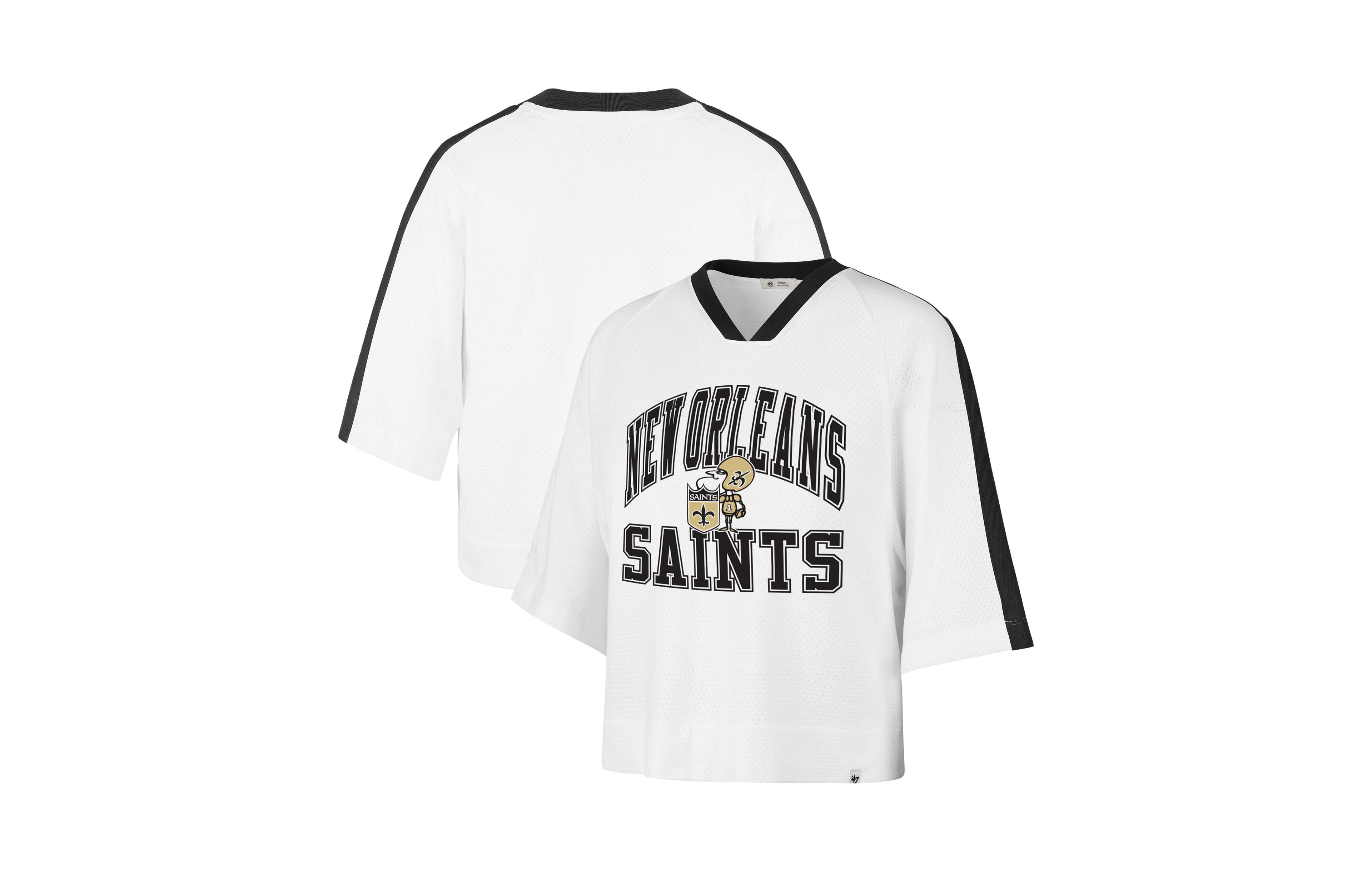 47 Brand Women's '47 White New Orleans Saints Big Overarch Drop Needle Raglan V-Neck T-Shirt