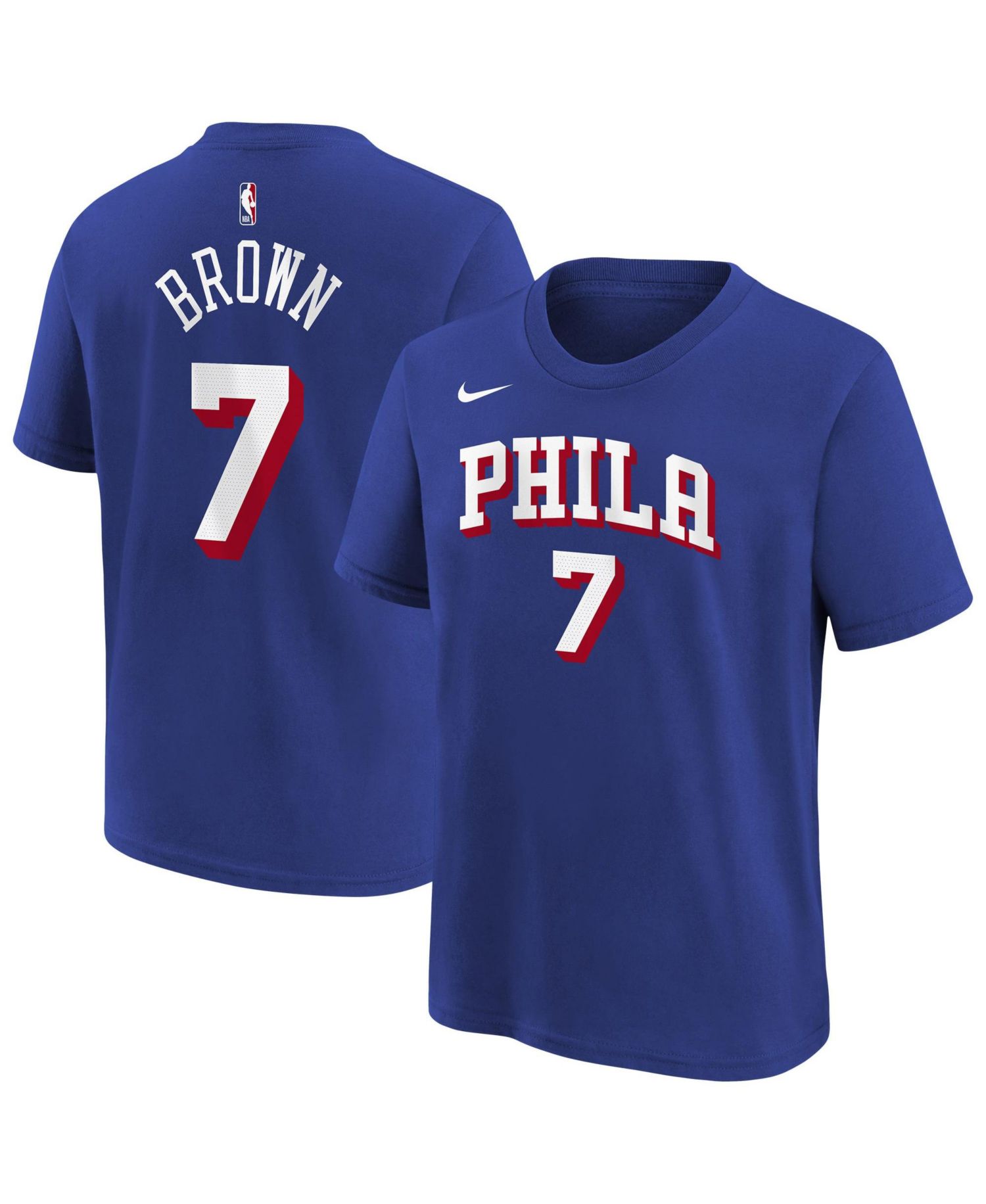 Big Boys and Girls Jaylen Brown Royal Philadelphia 76ers Icon Name & Number T-Shirt