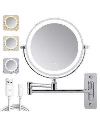 8" Rechargeable LED Makeup Mirror Magnifying Double-Sided Wall Mirror with 360degree(s) Swivel