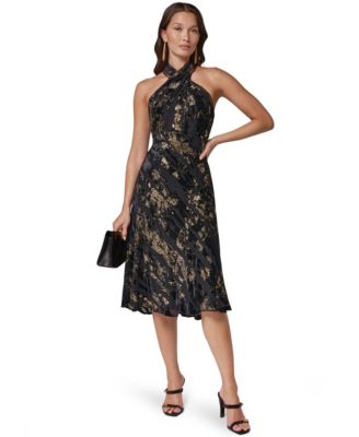 Women's Halter Velvet-Burnout Midi Dress