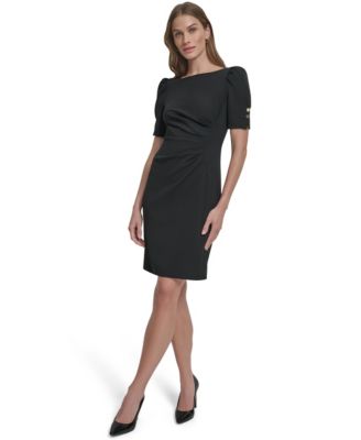 Women's Puff-Sleeve Ruched Boat-Neck Dress