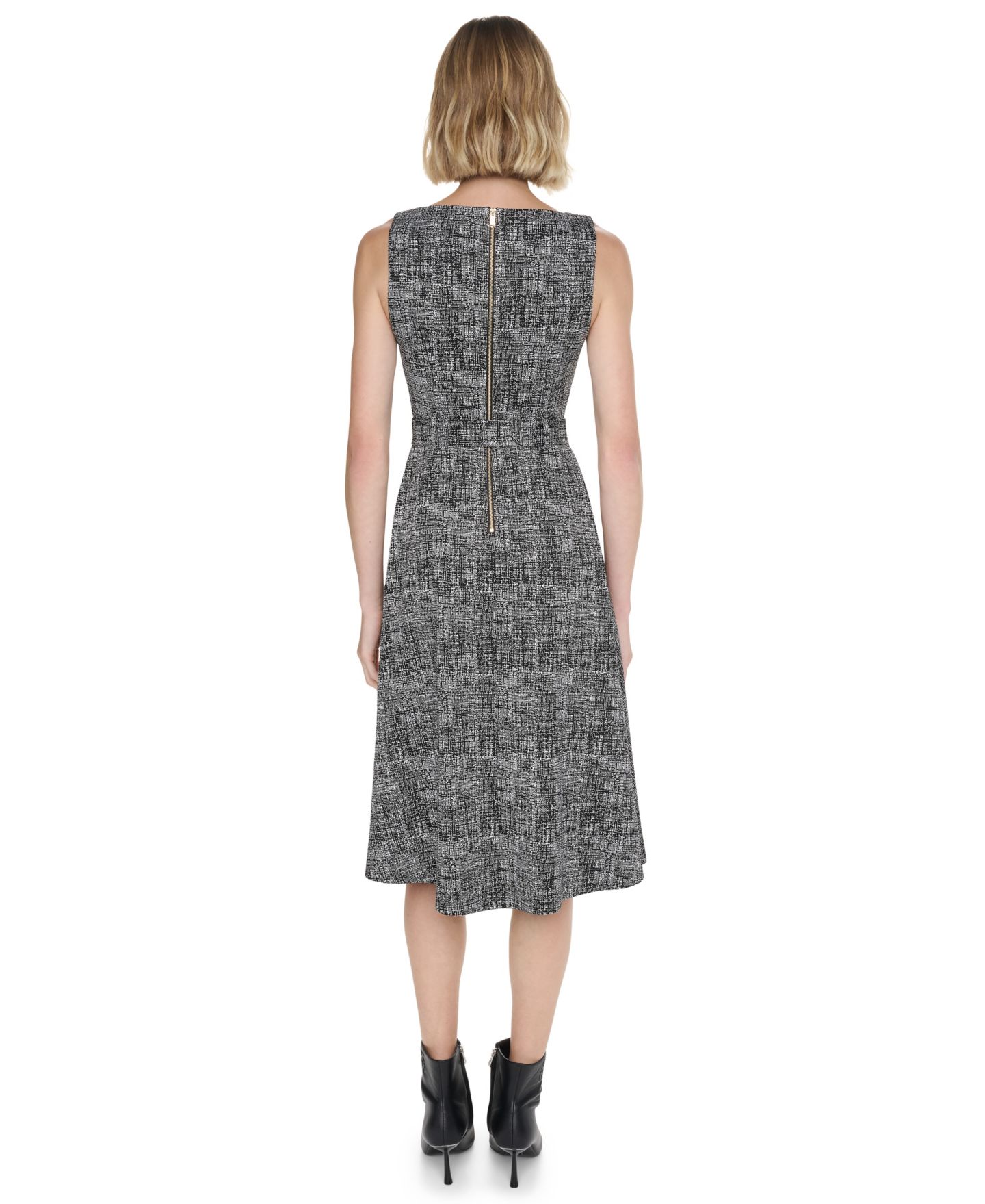 Женское платье DKNY Fit-and-Flare Jewel-Neckline Midi, цвет: Чёрный / Кремовый — фото 4