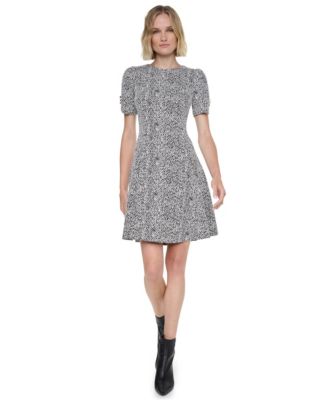 Women's Fit and Flare Short-Sleeve Textured-Knit Dress