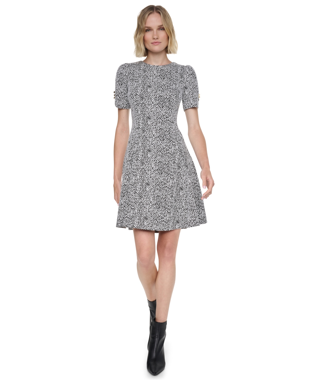 Dkny Women's Fit and Flare Short-Sleeve Textured-Knit Dress