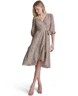 Women's 3/4-Balloon-Sleeve Wrap Midi Dress
