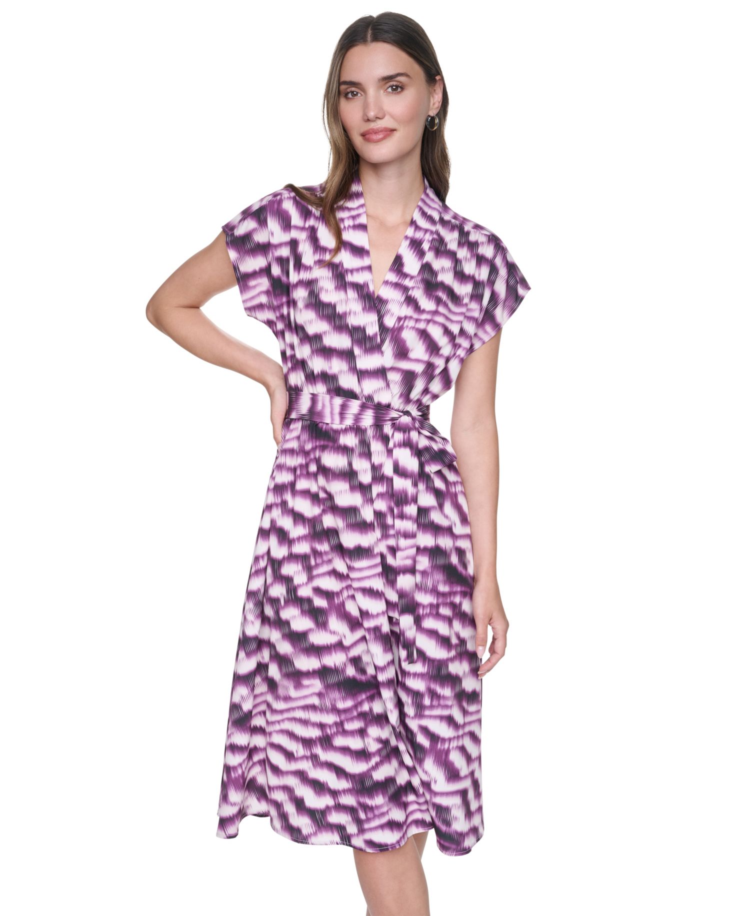 Women's Cap Sleeve Wrap Midi Dress