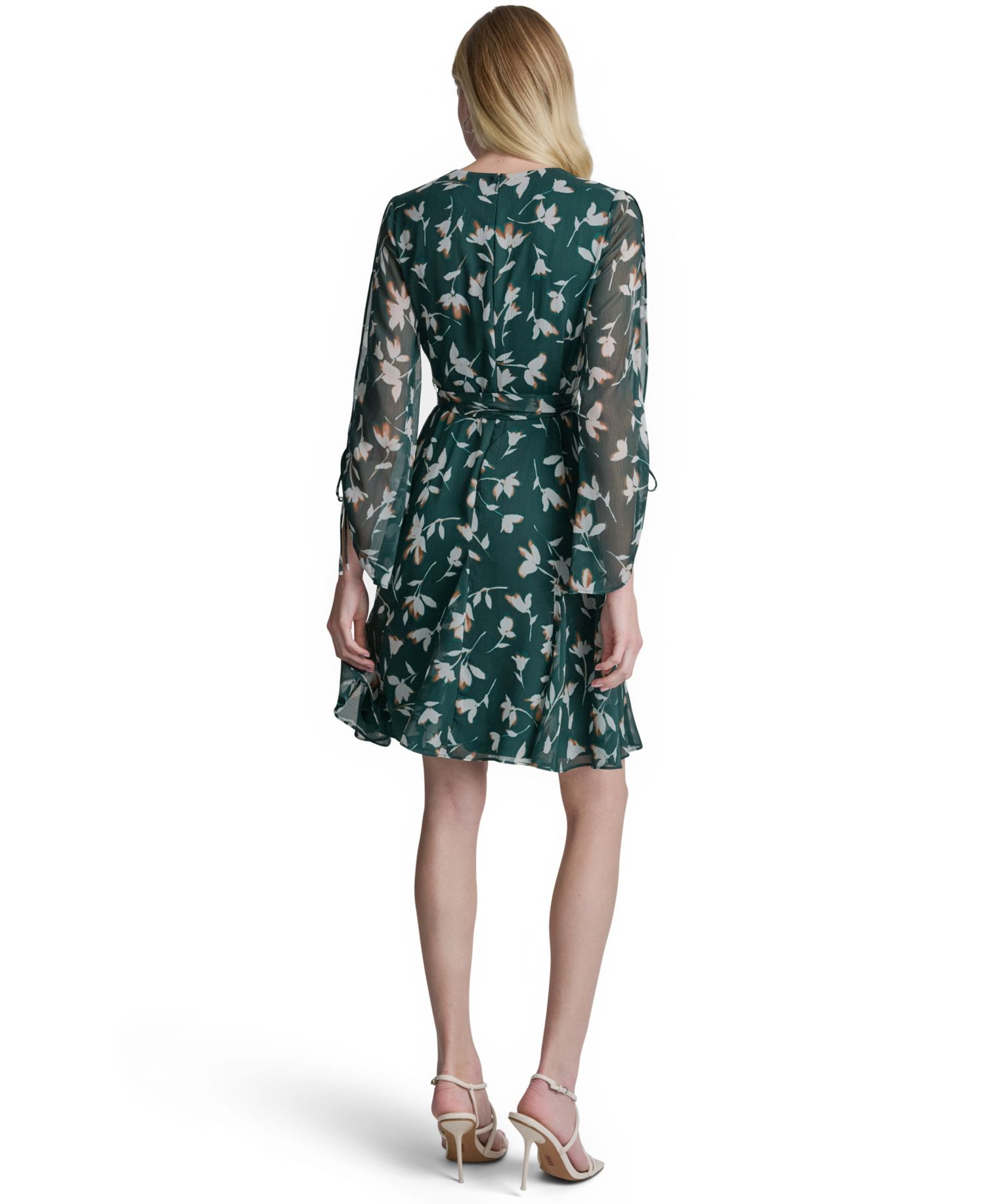 Women's Long-Sleeve A-Line Floral-Print Dress