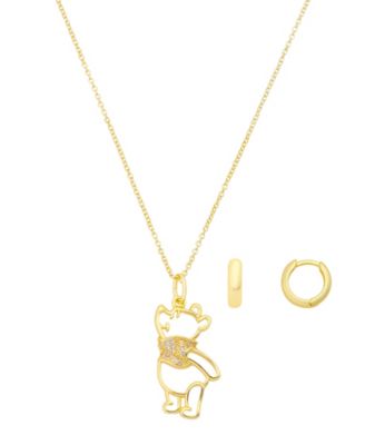 Cubic Zirconia Huggie Necklace and Hoop Earrings Set