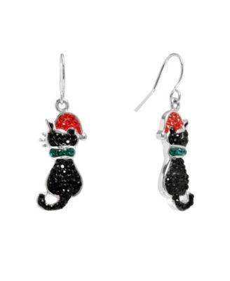 Crystal Santa Cat Christmas Dangle Earrings
