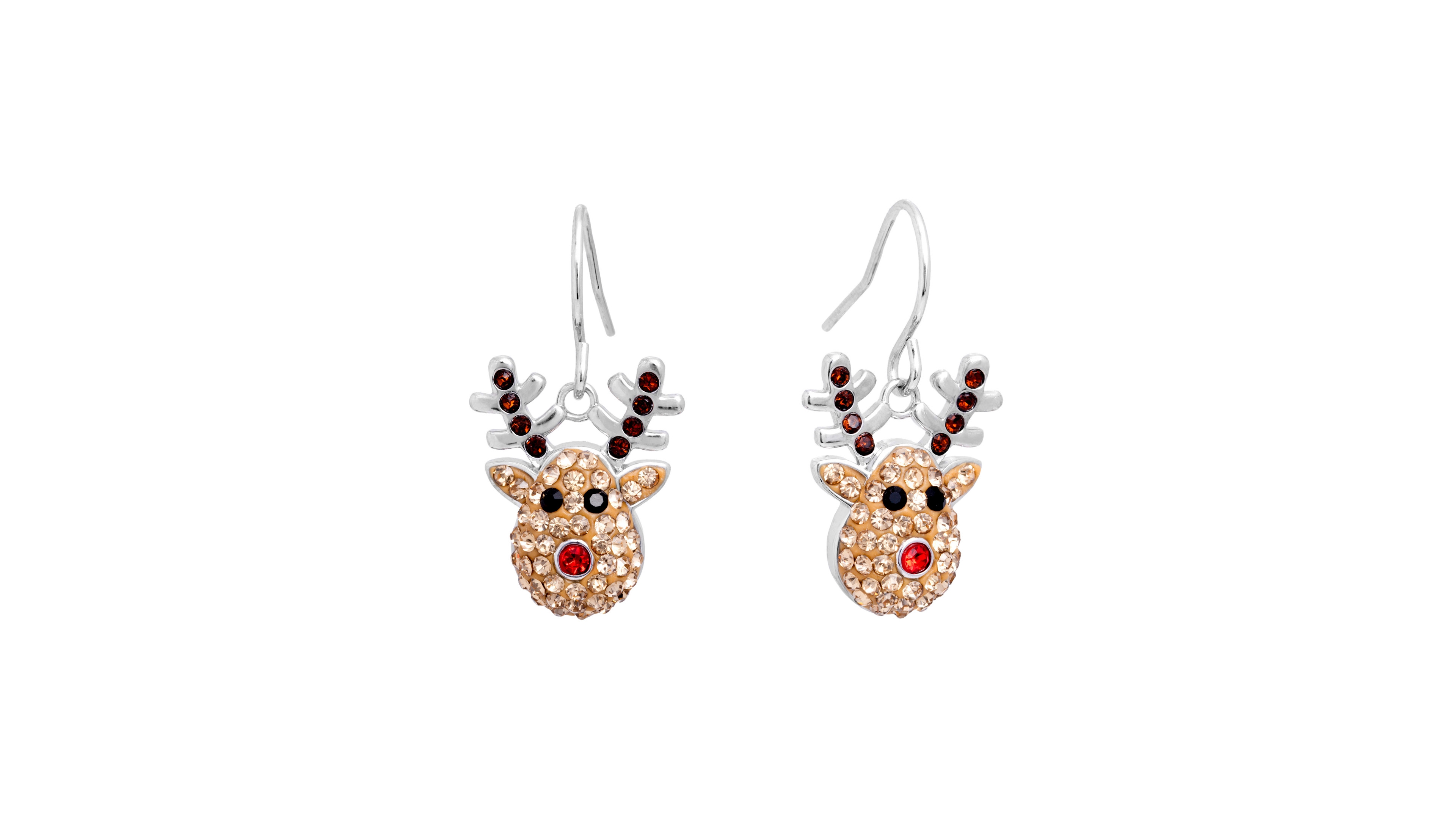 Macy's Crystal Holiday Reindeer Drop Earrings