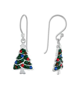 Crystal Silver-Tone Christmas Dangle Earrings