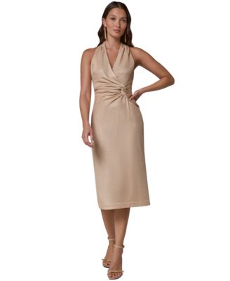 Women's Metallic Halter Twist Waist Midi Dress