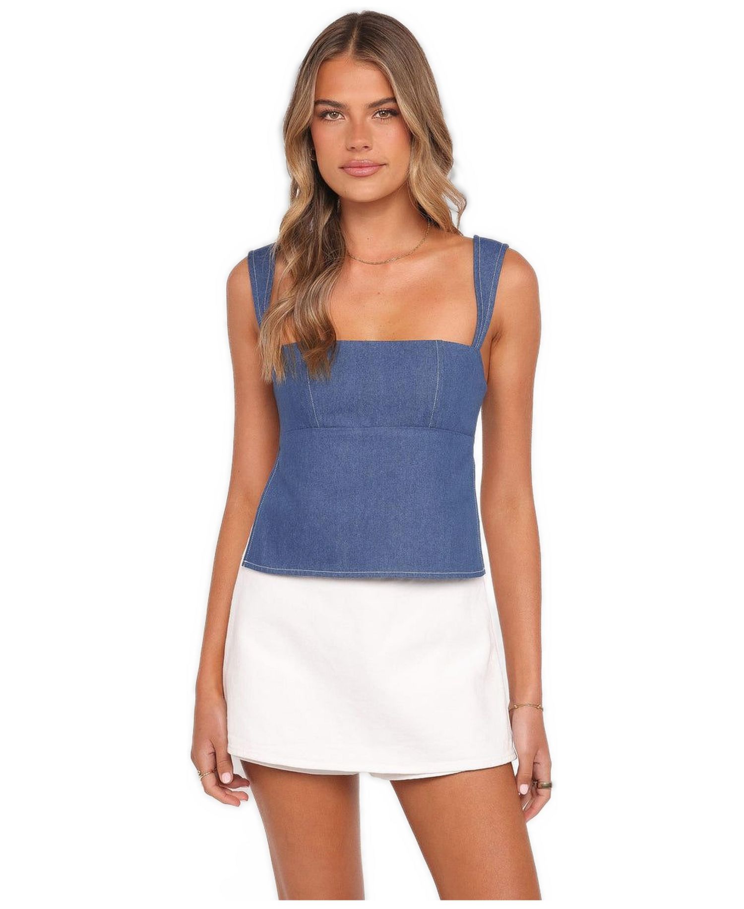 Women's Azura Square Neck Denim Fitted Tank Top