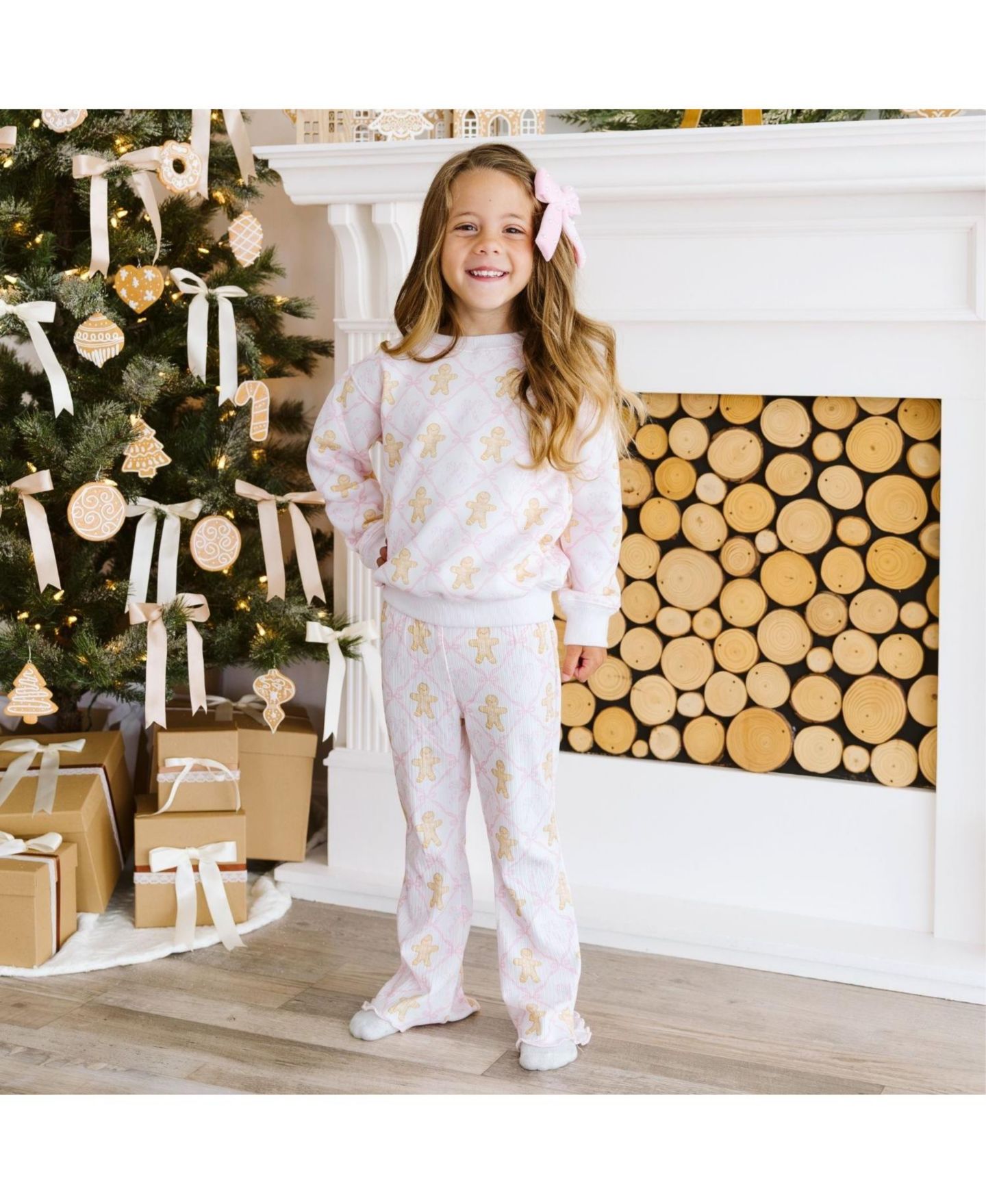 Леггинсы Sweet Wink Bow Trellis Gingerbread and Bow Print Flare Leggings для девочек, цвет: Розовый — фото 2