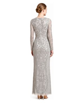 long sleeve formal dresses macy's Women's Silver & Black Tie Wedding dress with