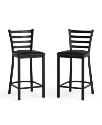 2 Pack Ladder Back Metal Restaurant Counter Stool - Upholstered Seat