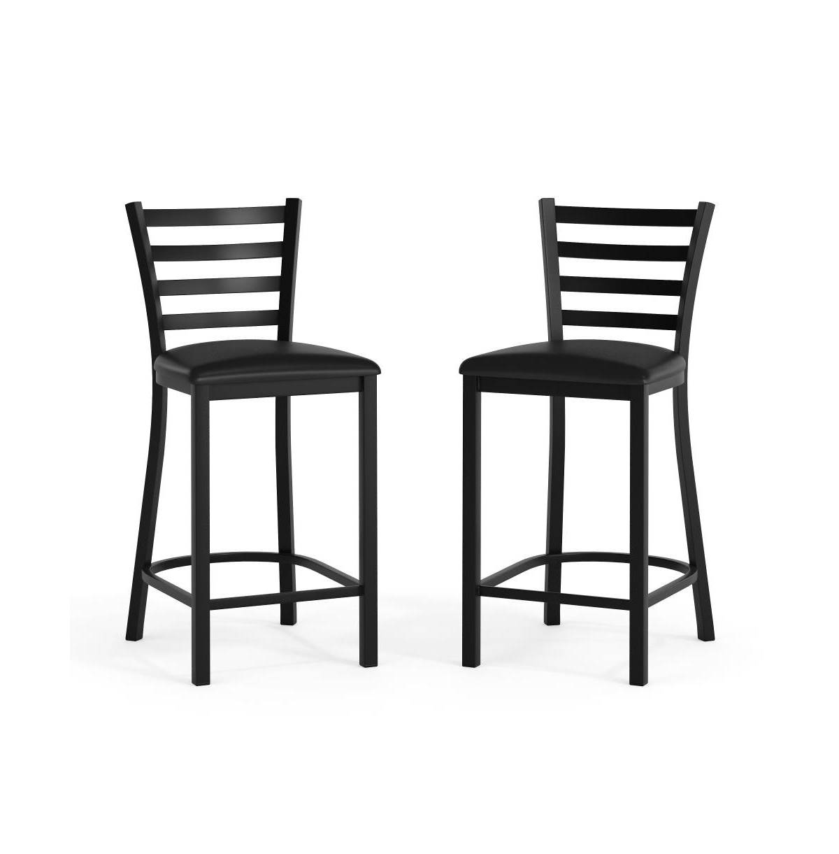 Emma+Oliver 2 Pack Ladder Back Metal Restaurant Counter Stool - Upholstered Seat - Black vinyl seat/black metal frame