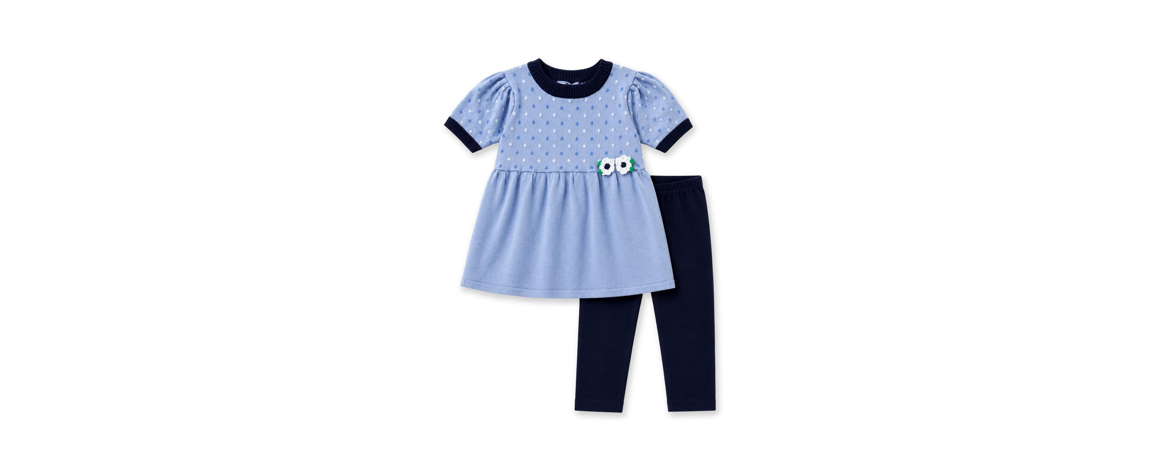 Florence Eiseman Toddler Girls' 2T-5T Multicolor Polka-Dot Crocheted-Flower Tunic and Leggings, 2-Piece Set