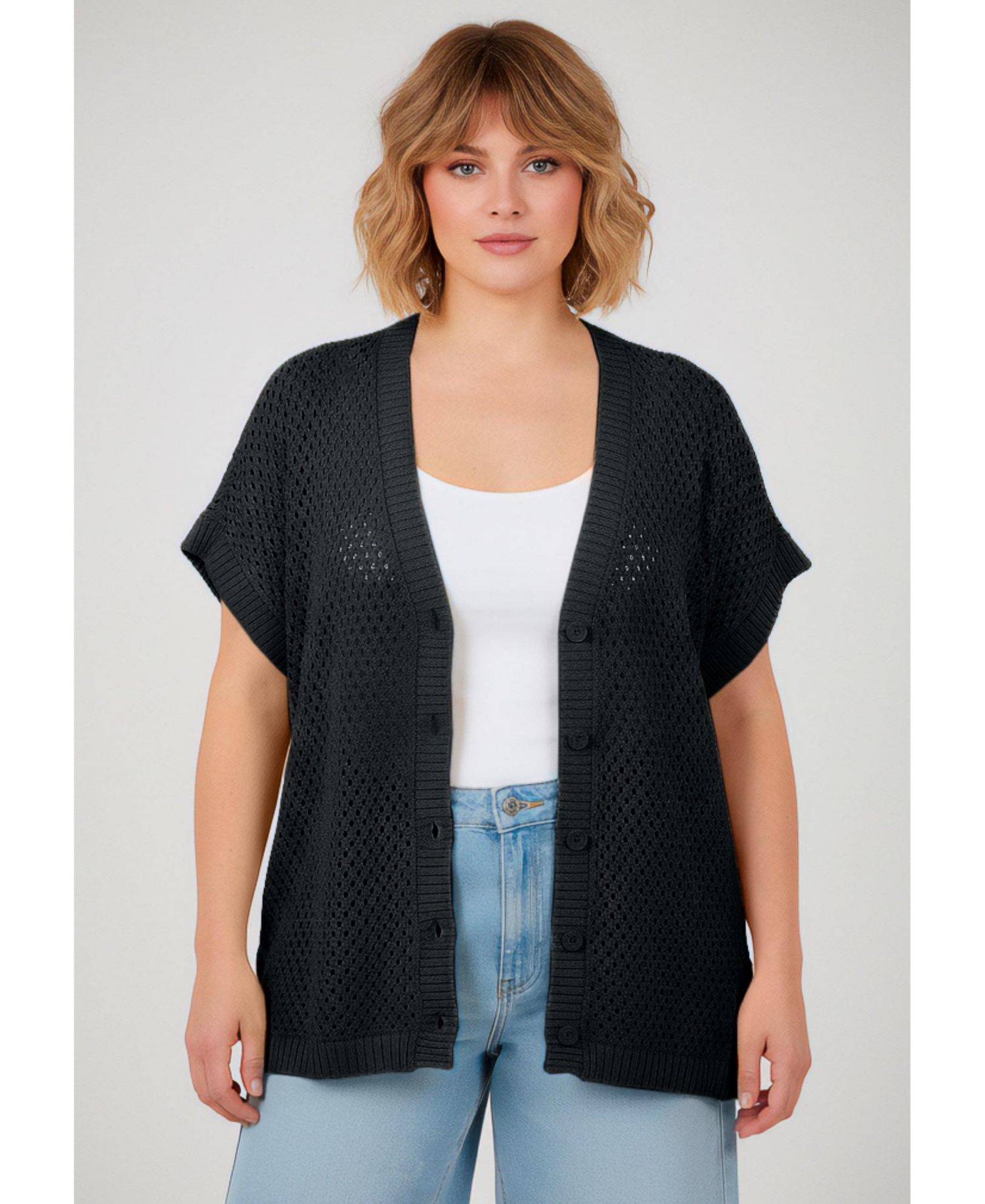 Women's Short Sleeve Button Front Cardigan