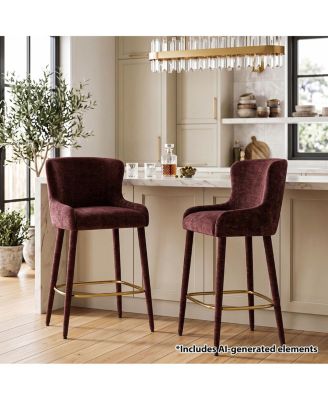 26.5" Counter Height Bar Stools Set of 2, Wingback Arms, Chenille Upholstered