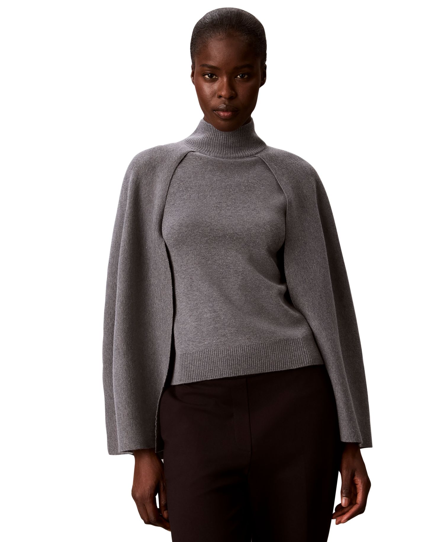 Petites Mock Neck Cape Sleeveless Sweater