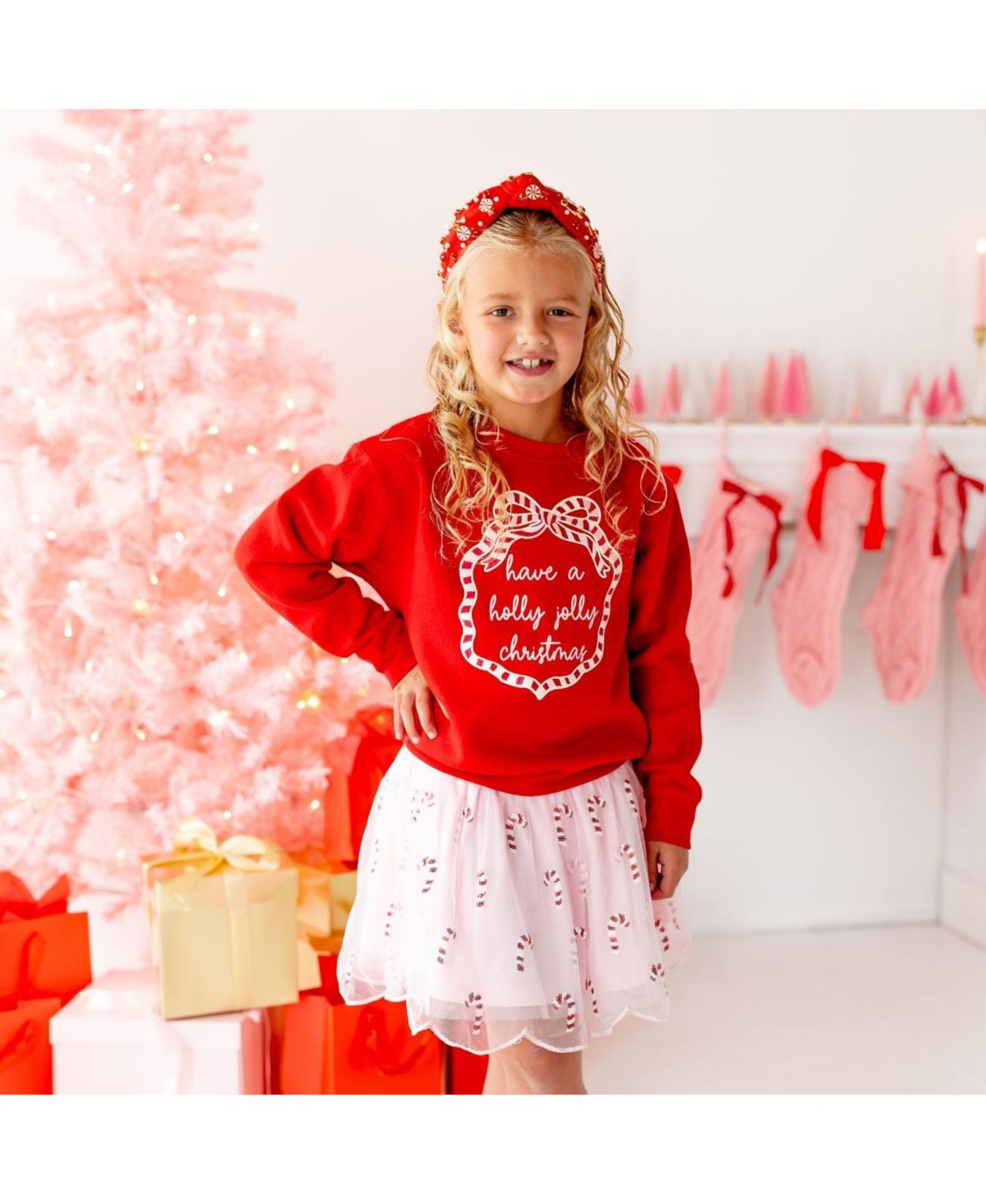 Толстовка Sweet Wink Holly Jolly Sequin Bow Patch Crewneck для девочек, цвет: Красный — фото 2