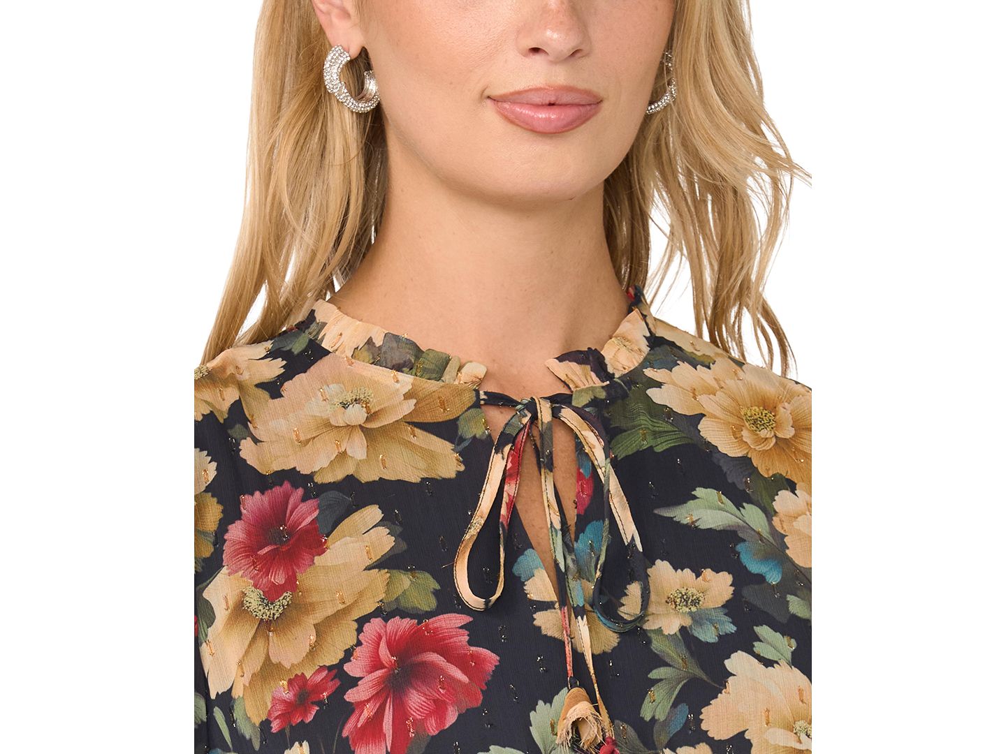 Женское платье Vince Camuto Floral-Print Long-Sleeve Smocked Maxi, цвет: Насыщенный чёрный — фото 3